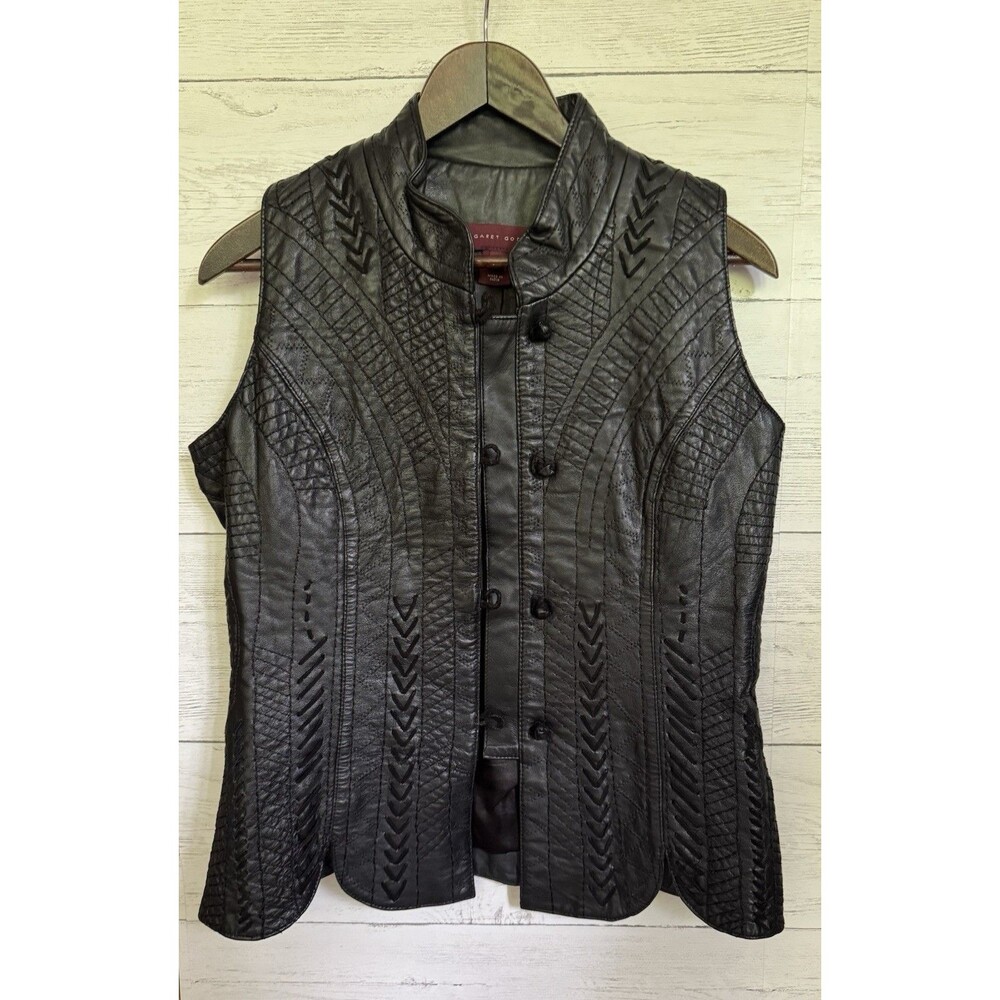 Margaret Godfrey Black Leather Textured Vest Women’s Size 6 Biker
